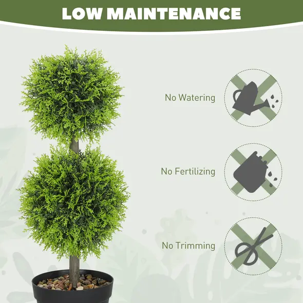 HOMCOM Set of 2 Decorative Artificial Trees, Topiary Ball-shaped Boxwood Trees in Pot, Fake Plants for Home Indoor outdoor Decor, 60cm, 2 Tree Balls - 6