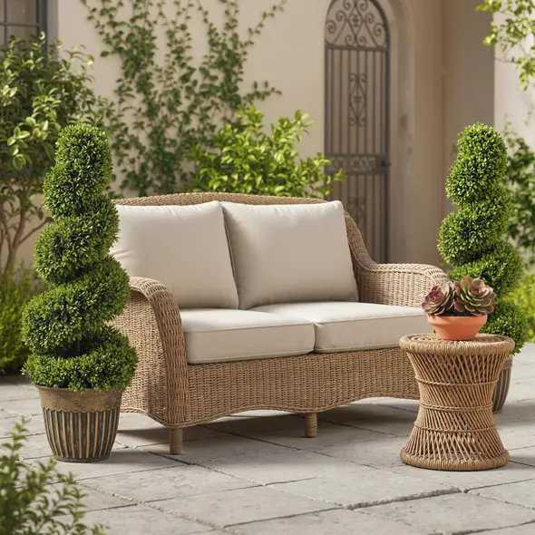 HOMCOM Set of 2 Artificial Plants, Topiary Spiral Boxwood Trees with Pot, for Home Indoor Outdoor Decor, 90cm - 9