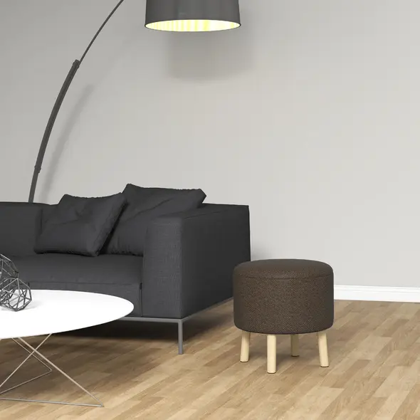 HOMCOM Round Ottoman Stool with Storage, Linen Fabric Upholstered Foot Stool with Padded Seat, Hidden Space and Wood Legs - 8