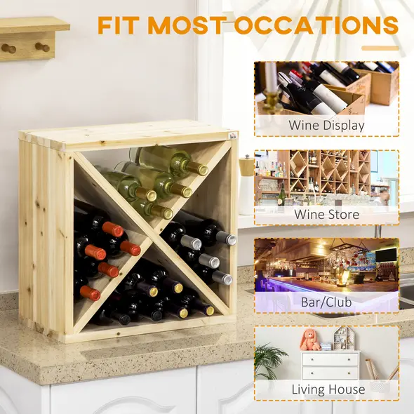 HOMCOM Set of 2 Wooden Wine Rack, X-Shaped Square Tabletop Storage Holder for 24 Bottle, Natural Wood - 6