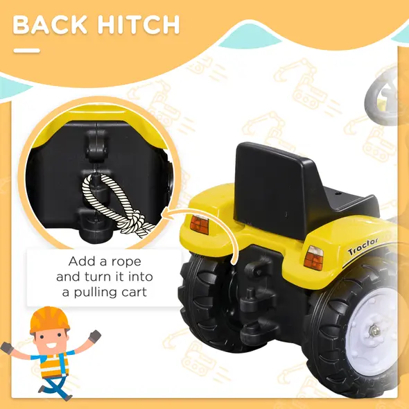 HOMCOM Ride On Tractor, Toddler Excavator Toy, Pretend Play Construction Truck with Adjustable Bucket, Horn for 3 Years+ - 7