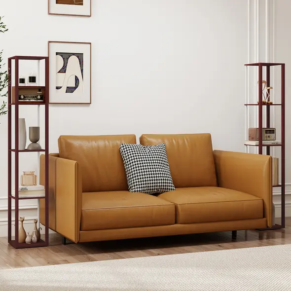 HOMCOM RGB LED Floor Lamp with Shelves, Modern Dimmable Standing Lamp with Remote Control, Adjustable Brightness & Speed for Living Room, Bedroom, Office, Brown - 2