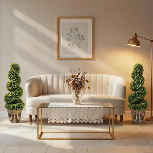 HOMCOM Set of 2 Artificial Plants, Topiary Spiral Boxwood Trees with Pot, for Home Indoor Outdoor Decor, 90cm - 7