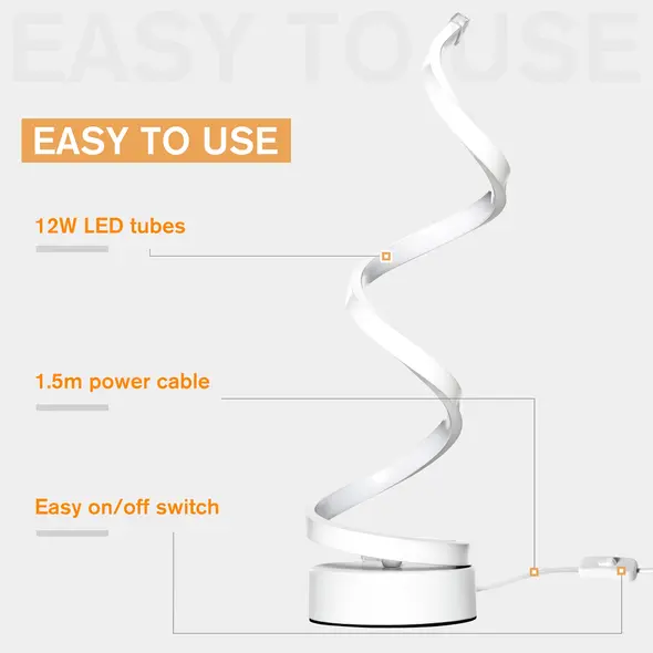 HOMCOM Set of 2 Modern Wave-Shaped LED Table Lamp with Round Metal Base for Living Room, Bedroom, White - 5