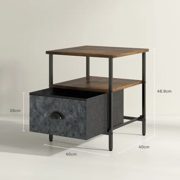 HOMCOM Set of 2 Bedside Table, Nightstand with Non-Woven Fabric Drawer, Side Table, End Table for Living room, Bedroom, Rustic Brown - 3