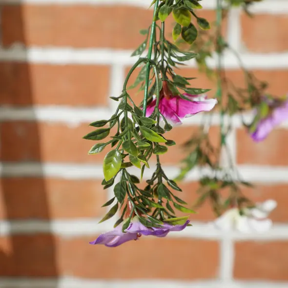 HOMCOM Set of 2 Artificial Silk Azalea Flowers, Hanging Planters with Basket, Faux Plants for Home Indoor Outdoor Decor, Pink and White - 9