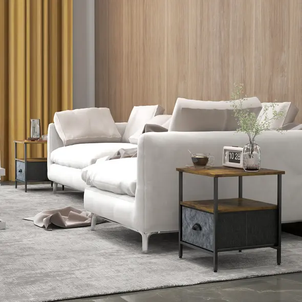 HOMCOM Set of 2 Bedside Table, Nightstand with Non-Woven Fabric Drawer, Side Table, End Table for Living room, Bedroom, Rustic Brown - 2