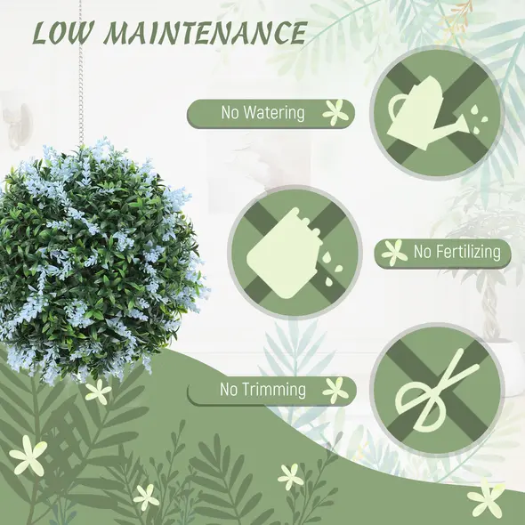 HOMCOM Set of 2 Artificial Plant Topiary Balls, UV-protected Fake Decorative Plants, Blue - 5