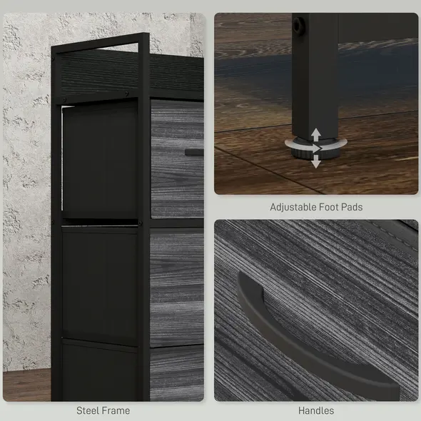 HOMCOM Rustic Chest of Four Fabric Drawers - Black - 7