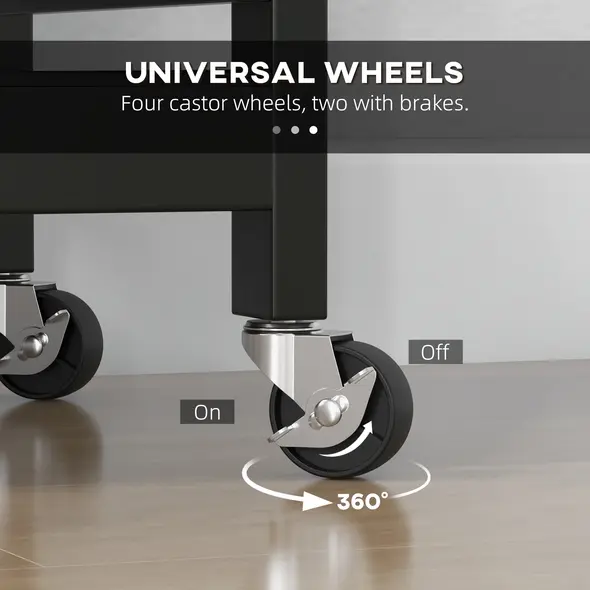 HOMCOM Rolling Kitchen Island Cart, Bar Serving Cart, Compact Trolley on Wheels with Wood Top, Shelves & Drawers for Home Dining Area, Black - 7