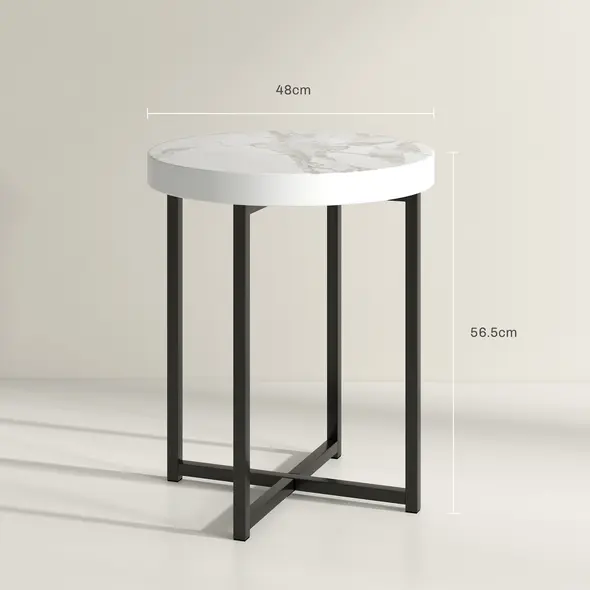 HOMCOM Set of 2 Round Side Table with Metal Legs, Modern End Table Bedside Table for Living Room, Bedroom, White - 3