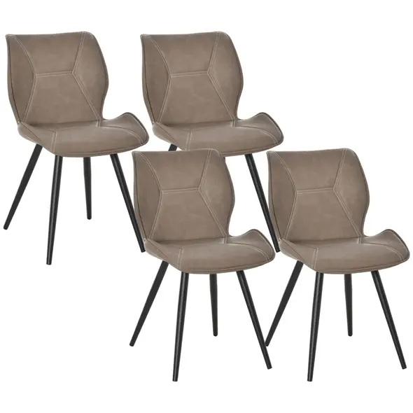 HOMCOM Set of 4 Contrast Stitched PU Leather Racing-Style Dining Chairs Accent Seat w/ Steel Legs Ergonomic Back Padding Home Living Room Brown - 1