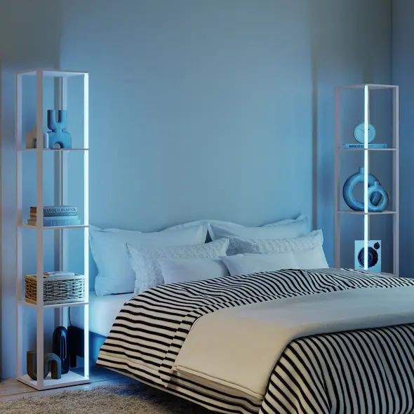 HOMCOM RGB LED Floor Lamp with Shelves, Modern Dimmable Standing Lamp with Remote Control, Adjustable Brightness & Speed for Living Room, Bedroom, Office, Grey - 2