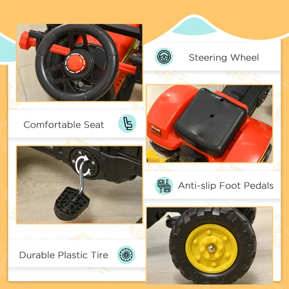 HOMCOM Ride On Tractor for Kids, 3 in 1 Ride On Excavator Toy Car with Adjustable Bucket, Digger and Removable Trailer, Pretend Play Construction Truck for 3-6 Years - 4