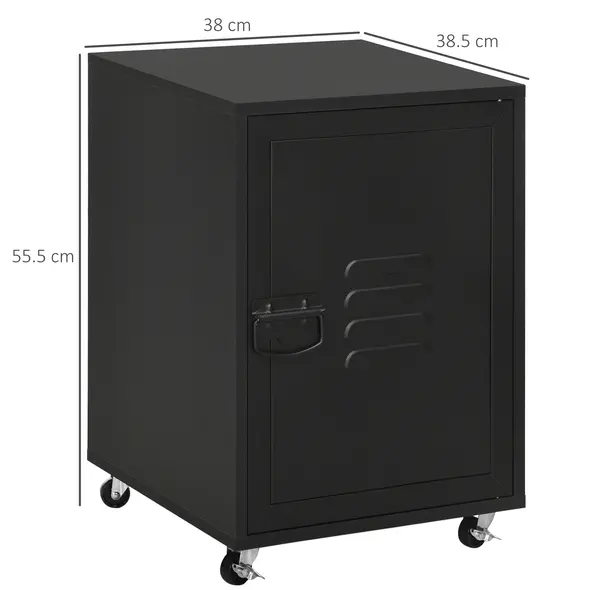 HOMCOM Rolling Metal Filing Cabinet, Industrial Mobile Storage Cabinet with Adjustable Shelf and Wheels for Home Office Living Room, Black - 3