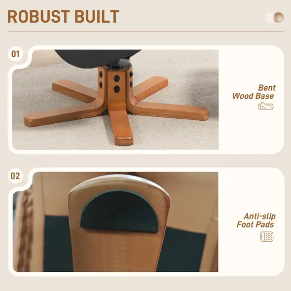 HOMCOM Rocking Recliner Chair with Footstool, PU Leather Recliner Armchair with Wood Base, Upholstered Reclining Chair for Living Room Bedroom, Black - 7