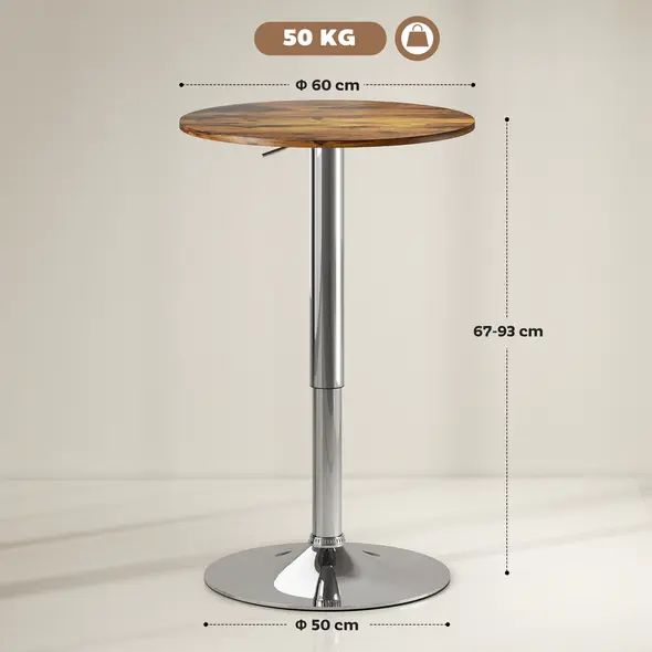 HOMCOM Round Bar Table, 360 Degree Swivel Counter Pub Table with Adjustable Height, for Kitchen, Cafe, Rustic Brown - 3