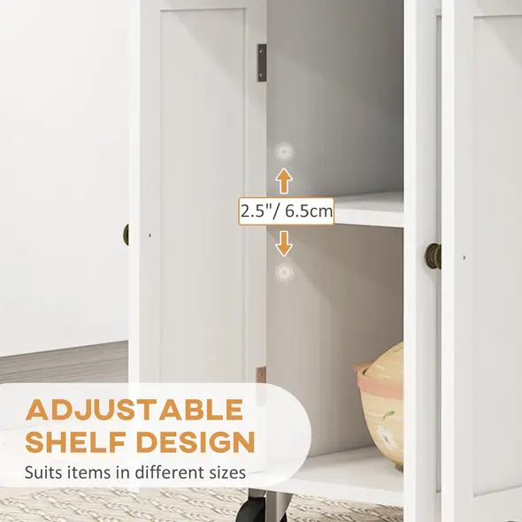 HOMCOM Rolling Kitchen Island Storage Trolley with Rubber Wood Top & Drawers for Dining Room, White - 6