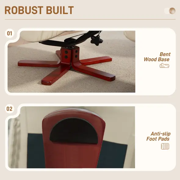 HOMCOM Rocking Recliner Chair with Footstool, PU Leather Recliner Armchair with Wood Base, Upholstered Reclining Chair for Living Room Bedroom, Cream - 7