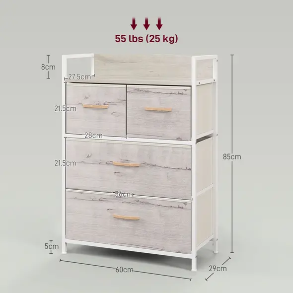 HOMCOM Rustic Chest of Four Fabric Drawers - Black - 3