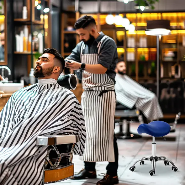 HOMCOM Saddle Stool, Height Adjustable Salon Chair for Massage Spa, Faux Leather, Dark Blue - 8