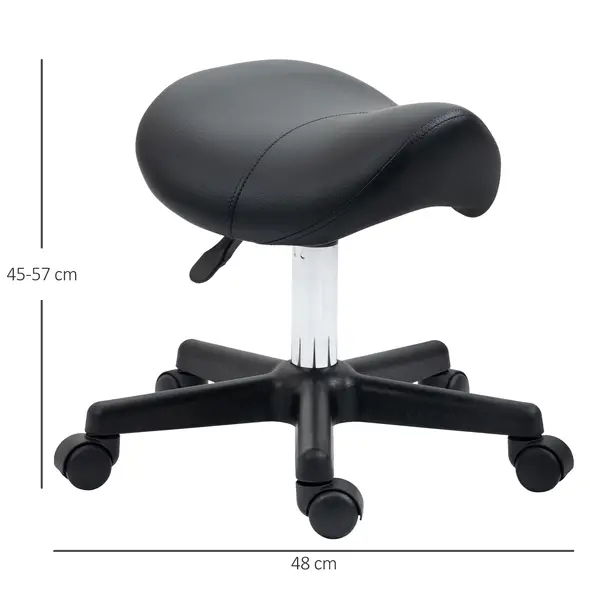 HOMCOM Saddle Stool, PU Leather Adjustable Rolling Salon Chair with Steel Frame for Massage, Spa, Beauty and Tattoo, Black - 3