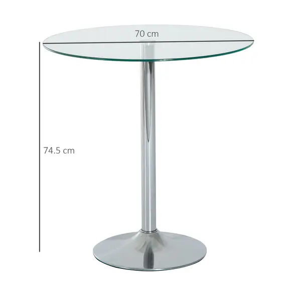HOMCOM Round Dining Table, Modern Dining Room Table with Tempered Glass Top, Steel Base, Space Saving Small Bar Table - 3
