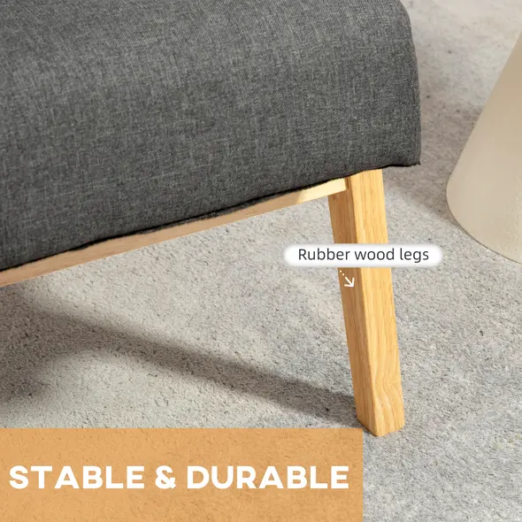 HOMCOM Set of 2 Accent Armchair, Living Room Chair, Wooden Upholstered Single Lounge Chair with Rubber Wood Legs and Padded Seat, Leisure Sofa Chair for Bedroom Office, Dark Grey - 5