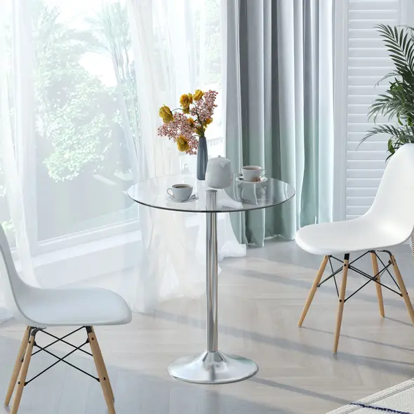HOMCOM Round Dining Table, Modern Dining Room Table with Tempered Glass Top, Steel Base, Space Saving Small Bar Table - 2