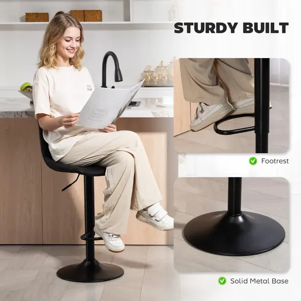 HOMCOM Set of 2 Leathaire Tub Bar Stools - Black - 6