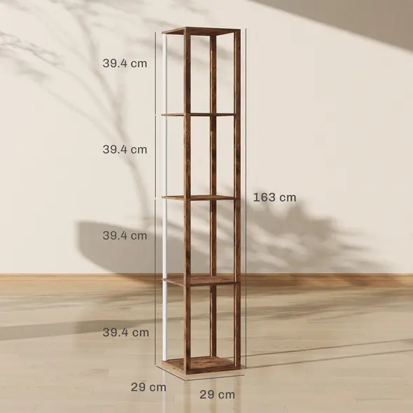 HOMCOM RGB LED Floor Lamp with Shelves, Modern Dimmable Standing Lamp with Remote Control, Adjustable Brightness & Speed for Living Room, Bedroom, Office, Rustic Brown - 4