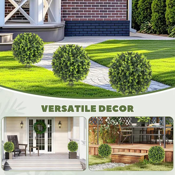 HOMCOM Set of 2 40 cm Artificial Boxwood Topiary Ball Bush with Integrated Ground Stake, Indoor Outdoor UV Resistant Faux Greenery, Faux Plants for Garden, Porch, Balcony - 6