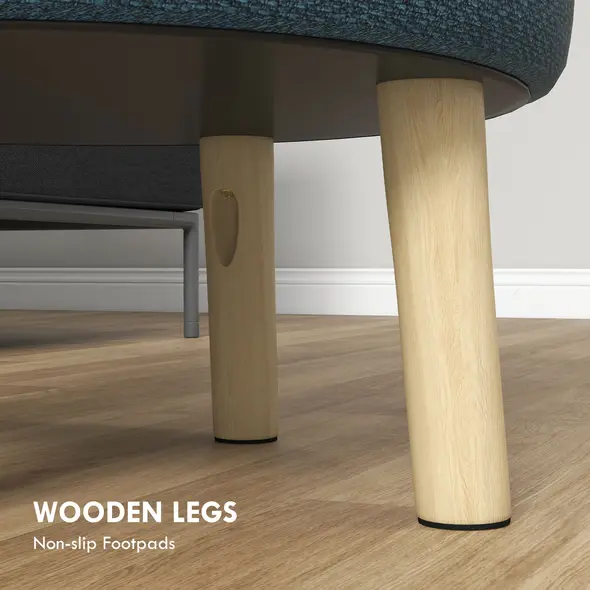 HOMCOM Round Linen-Look Storage Ottoman - Blue - 7