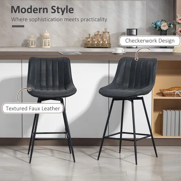 HOMCOM Set of 2 PU Leather Swivel Bar Stools - Black - 4