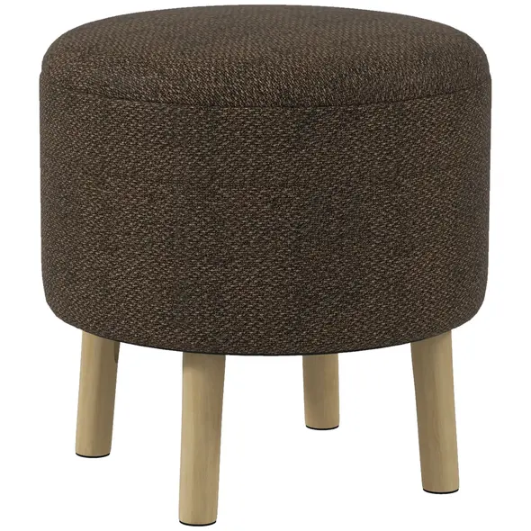 HOMCOM Round Ottoman Stool with Storage, Linen Fabric Upholstered Foot Stool with Padded Seat, Hidden Space and Wood Legs - 1