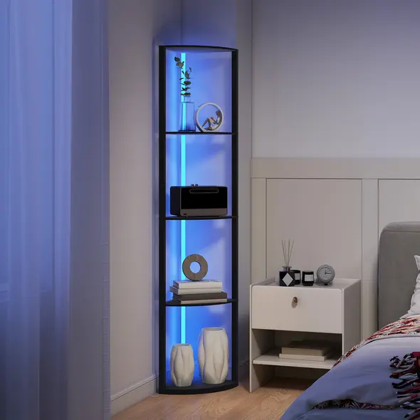 HOMCOM RGB LED Floor Lamp with Shelves, 4-Tier Dimmable Standing Lamp with Remote Control, Black - 9