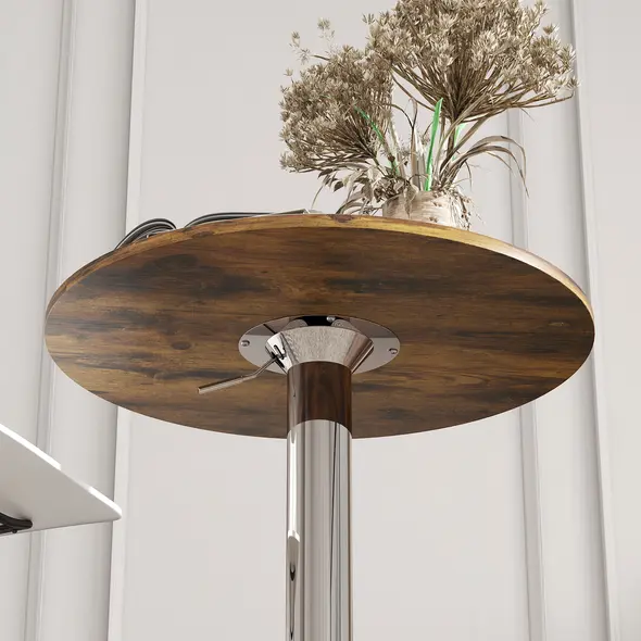 HOMCOM Round Bar Table, 360 Degree Swivel Counter Pub Table with Adjustable Height, for Kitchen, Cafe, Rustic Brown - 9