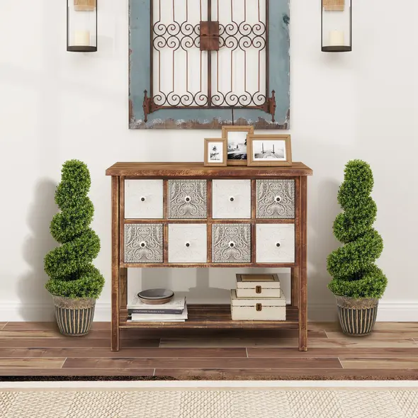 HOMCOM Set of 2 Artificial Plants, Topiary Spiral Boxwood Trees with Pot, for Home Indoor Outdoor Decor, 90cm - 6