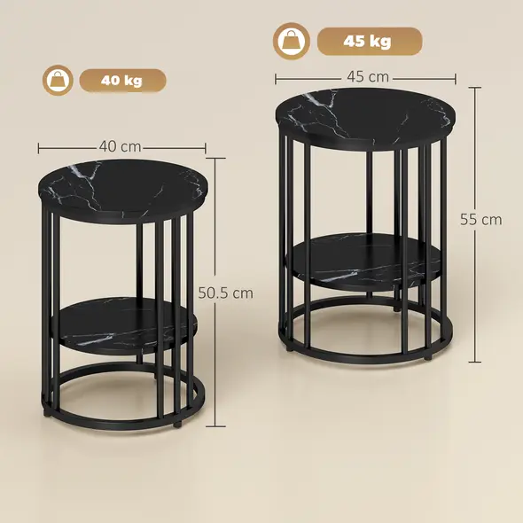 HOMCOM Set of Two Marble-Effect Coffee Tables - Black - 3