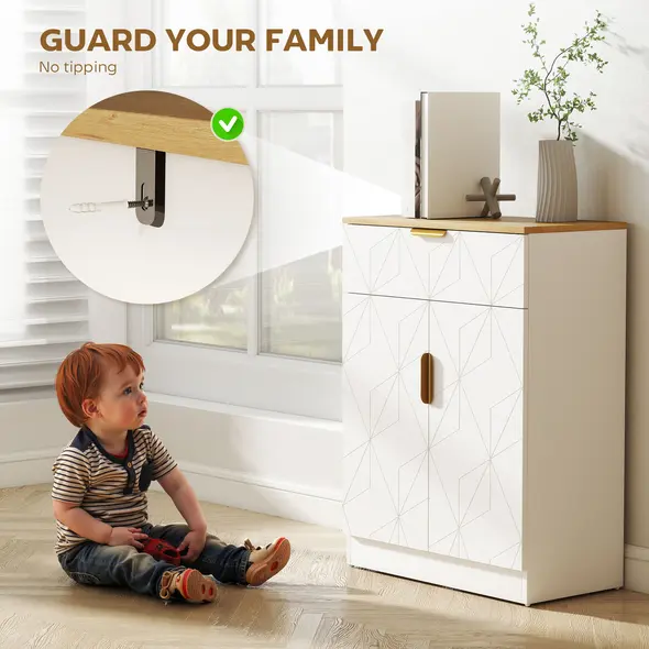 HOMCOM Sideboard Storage Cabinet, Modern Storage Cupboard with Drawer and Adjustable Shelf for Living Room, Kitchen, Dining Room, Entryway, White - 6