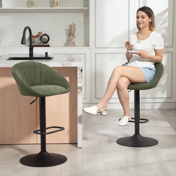 HOMCOM Set of Two Relaxed Tub Bar Stools - Dark Green - 7