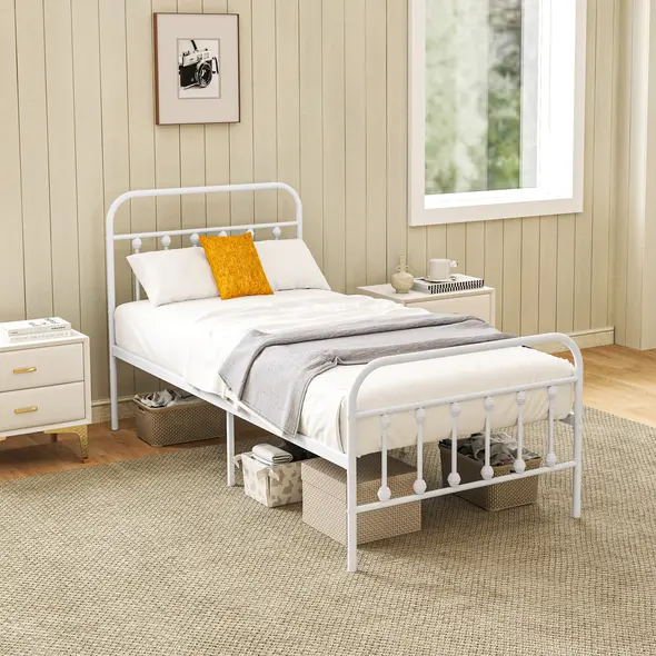 HOMCOM Single Minimalistic Metal Bed Frame - White - 2