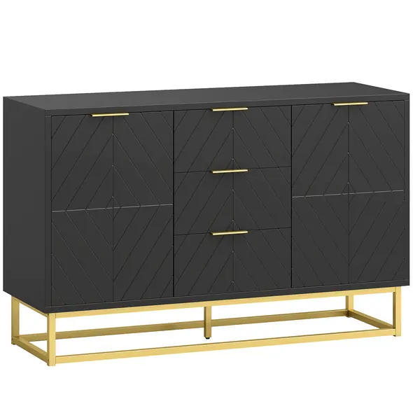 HOMCOM Sideboard with 3 Drawers and Adjustable Shelves for Living Room - Black - 1