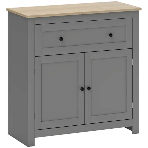 HOMCOM Sideboard Storage Cabinet, Morden Kitchen Cupboard with Adjustable Shelf, Drawer and Double Doors, Sideboard for Living Room, Dining Room, Hallway, Grey - 1