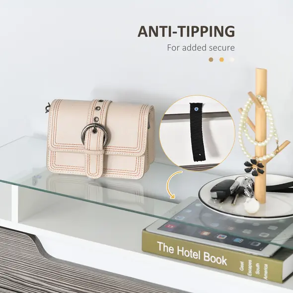 HOMCOM Shoe Storage Cabinet with Slide Out Drawer, 2 Flip Doors, Tempered Glass Top - Grey - 7