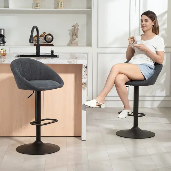 HOMCOM Set of Two Relaxed Tub Bar Stools - Dark Grey - 7