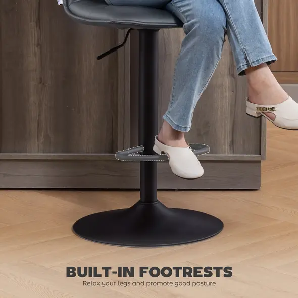 HOMCOM Set of Two Modern Faux Leather Bar Stools - Dark Grey - 8