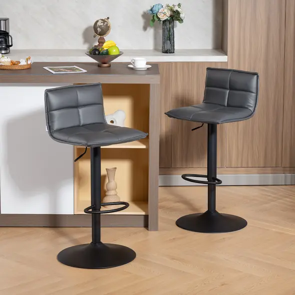 HOMCOM Set of Two Modern Faux Leather Bar Stools - Dark Grey - 2