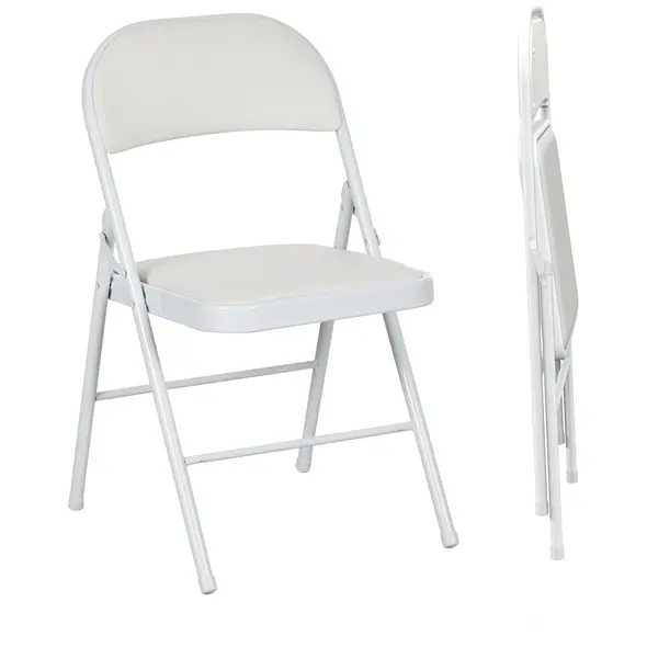 HOMCOM Set of Two Cushioned Folding Chairs - White - 1