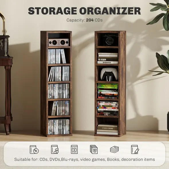 HOMCOM Set of Two 102 CD Storage Units - Mid Brown Wood-Effect - 4